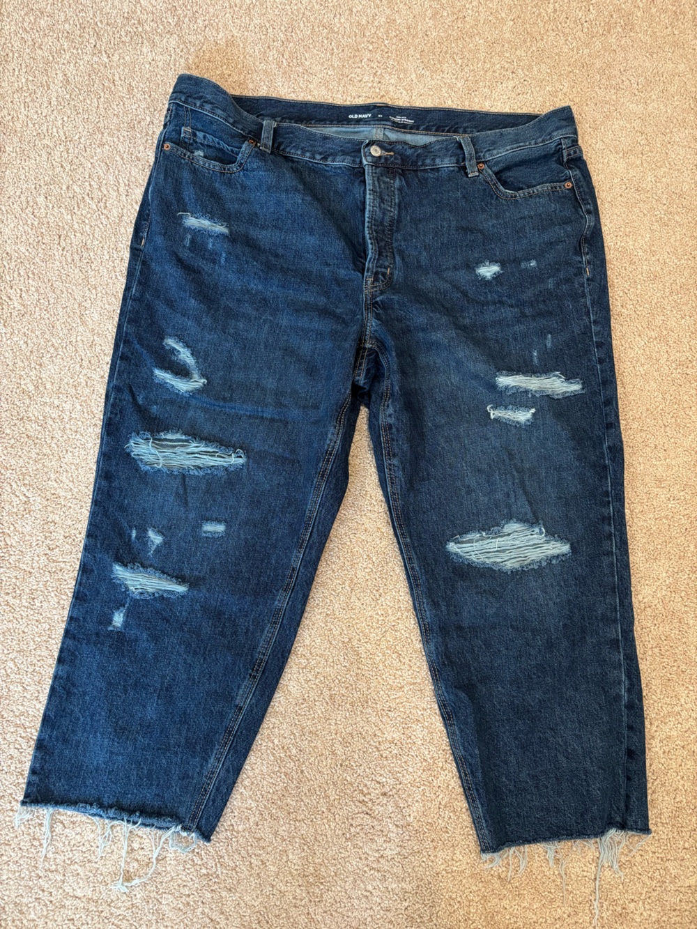 Old Navy Button Fly Distressed Dark Blue Cropped 22W